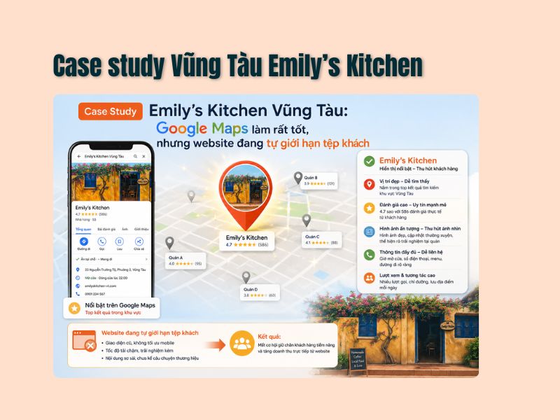 Case Study Emily’s Kitchen Vũng Tàu: Google Maps làm rất tốt, nhưng website đang tự giới hạn tệp khách