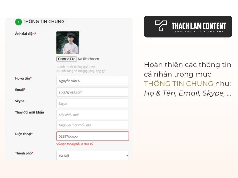 Hoàn thiện hồ sơ cá nhân trên web