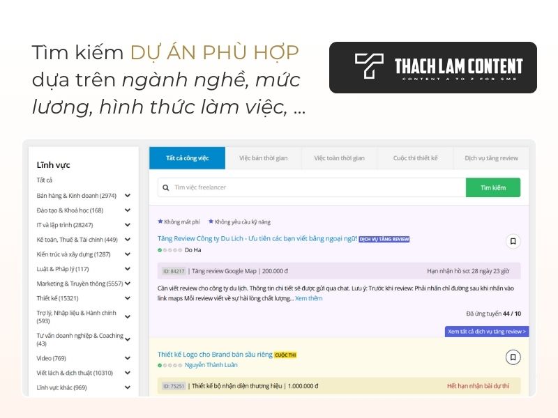 Tìm kiếm dự án phù hợp trên Vlance
